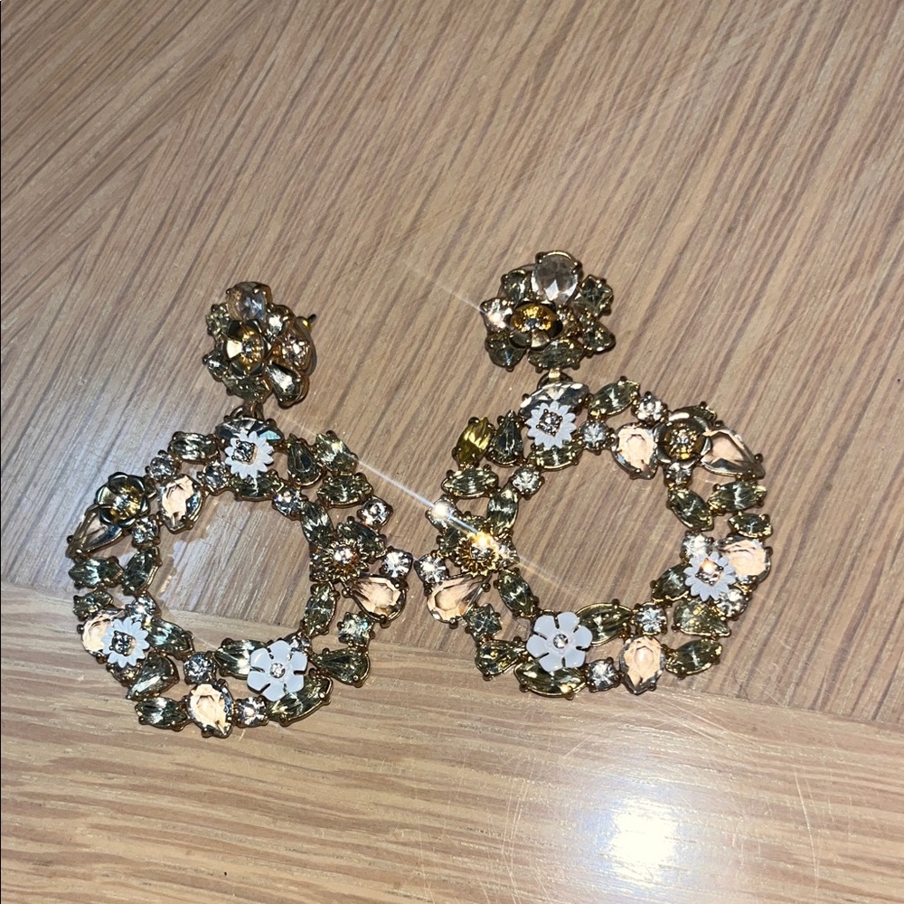 J. Crew Floral Gold and White Earrings